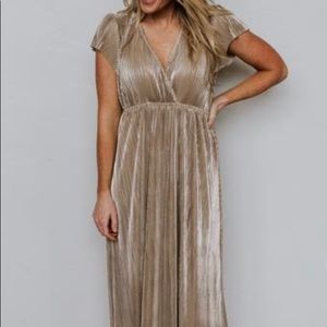 Baltic Born- Athena gold pleated maxi dress